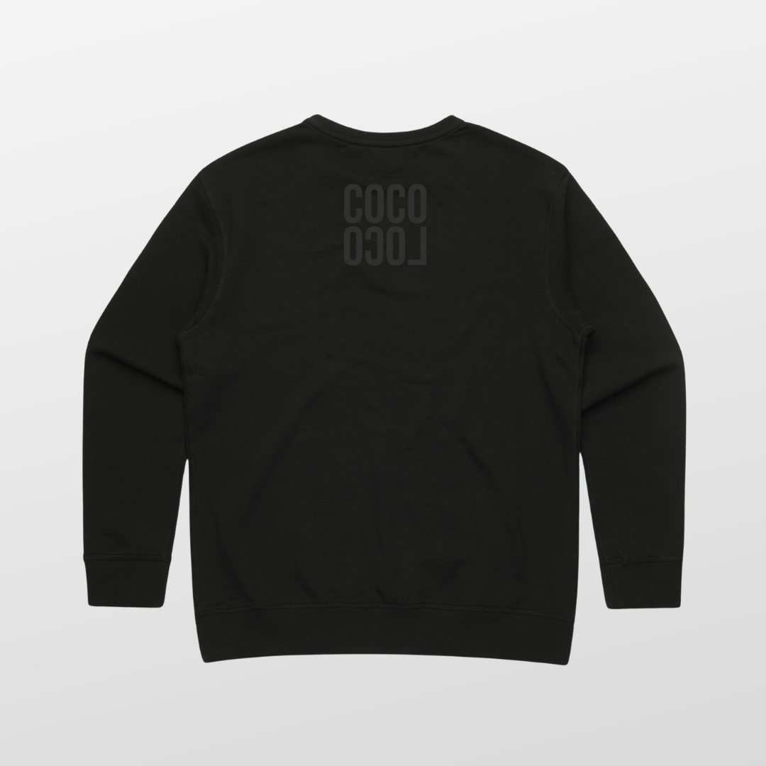 Miami Nights Premium Crew back — Coco Loco logo centred upper-back on black AS Colour 4121