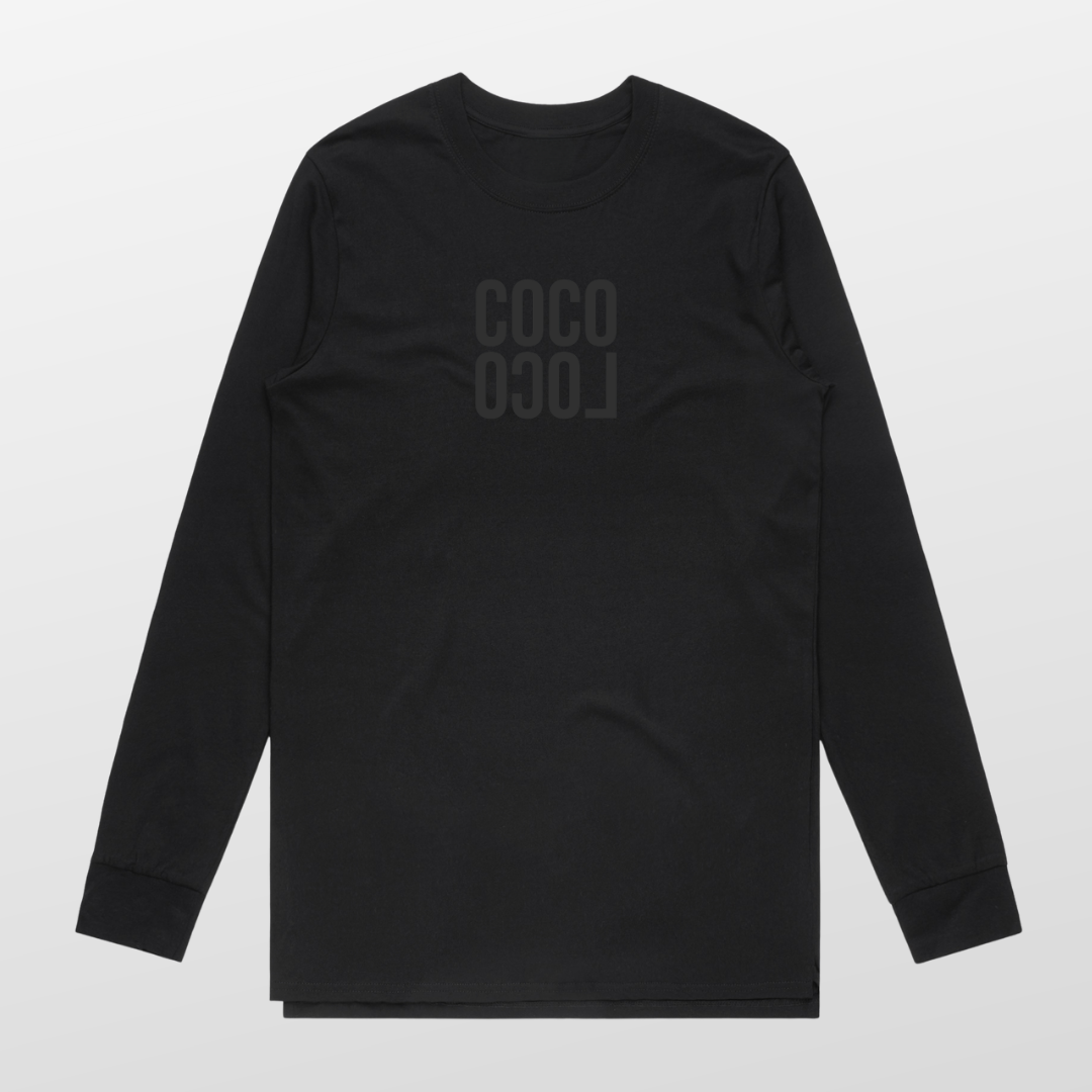 Miami Nights Long-sleeve Tee back — Wonderfruit wordmark graphic in neon yellow and pink full-width on black AS Colour 5029
