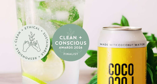 Clean + Conscious Awards 2026 icon with Can of coco loco with glass of spritz and fresh lime