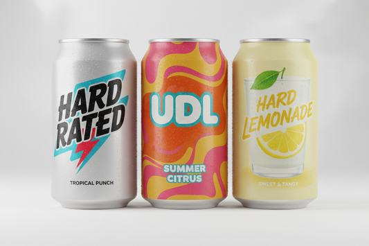 Three RTD alcohol cans that contain generic ethanol-base 