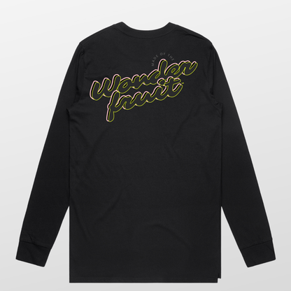 Miami Nights Long-sleeve Tee front — Coco Loco logo centre chest on black AS Colour 5029