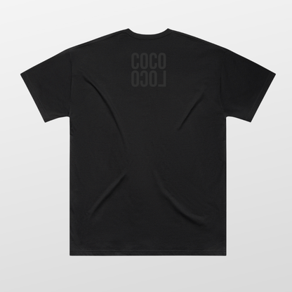 Vintage Vibes Oversized Tee back — Coco Loco logo centred upper-back on black