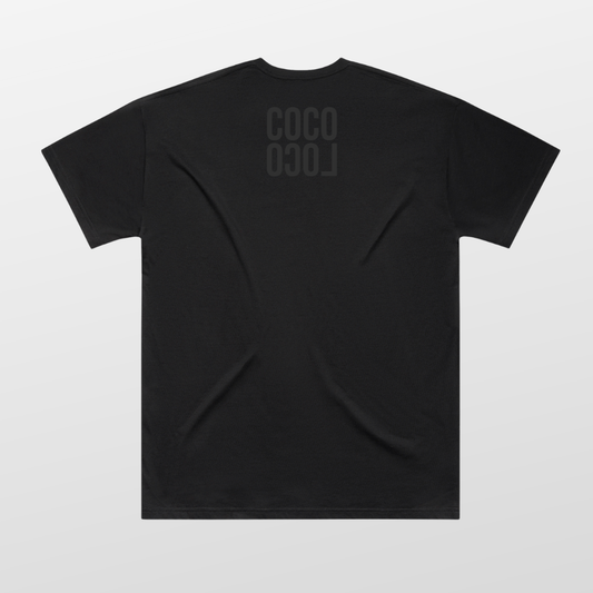 Vintage Vibes Oversized Tee back — Coco Loco logo centred upper-back on black