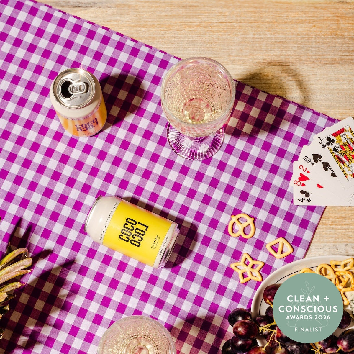 Coco Loco cans at a picnic — Clean + Conscious Awards 2026 Finalist